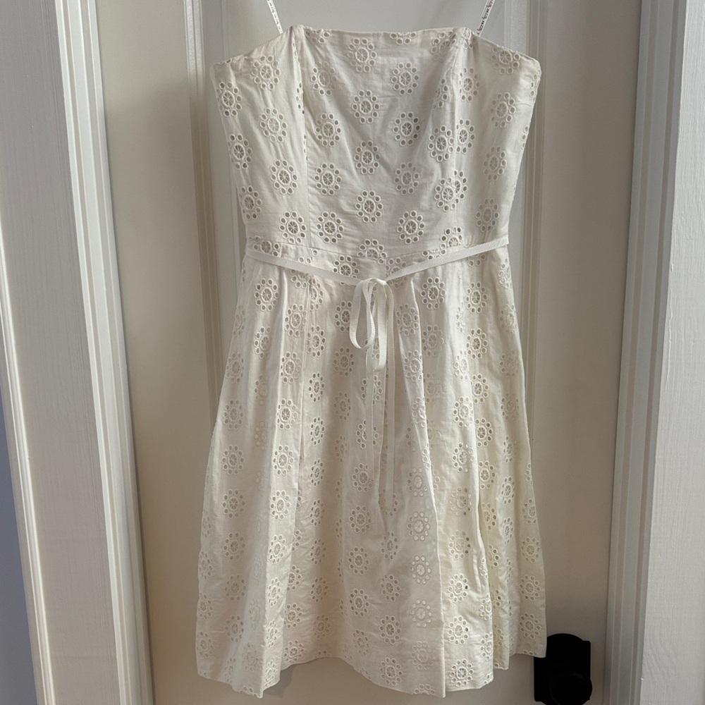 Lilly Pulitzer White Eyelet Strapless Pleated Cotton Dress
